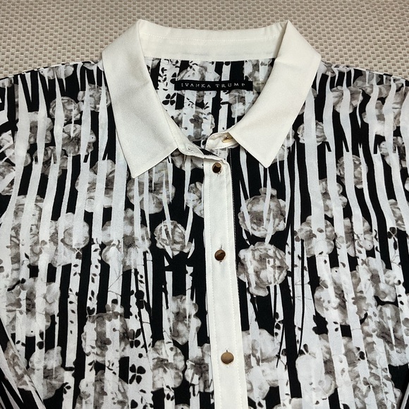 Ivanka Trump Black and White Floral Blouse Size L - Picture 6 of 11